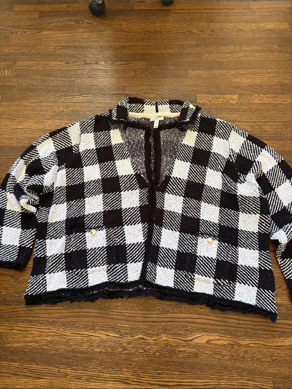 Isaac Mizrahi Black and White Buffalo Check Cardigan Jacket
